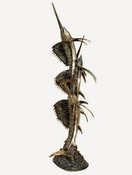 Three Marlins Water Feature Fountain Bronze eight Foot Tall Sculptures